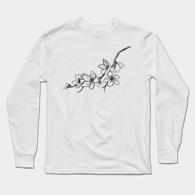 Hand drawn Cherry tree branch Long Sleeve T-Shirt by jitkaegressy